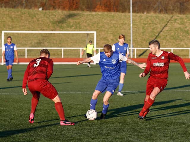 Lewis Murdoch in action for Carluke Rovers against Port Glasgow last Saturday (Pic by Kevin Ramage)
