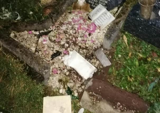 Laura Santiago was horrified to find her daughter Paige’s grave had been vandalised when she visited Auld Ailse Cemetery