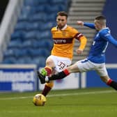 Motherwell defender Stephen O’Donnell takes on Rangers’ Ryan Kent at Ibrox on Saturday (Pic by Ian McFadyen)