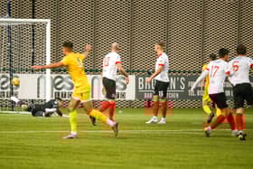 Clyde's defence looks back in anguish as Josh Kerr's shot finds the net for Airdrie