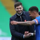 Rangers manager Steven Gerrard and captain James Tavernier. Pic by Getty.