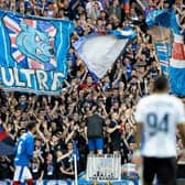 Rangers fans during a UEFA Champions League Third Qualifying Round match between Rangers and Royale Union Saint-Gilloise on August 9, 2022.  (Photo by Craig Williamson / SNS Group)