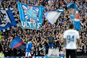 Rangers fans during a UEFA Champions League Third Qualifying Round match between Rangers and Royale Union Saint-Gilloise on August 9, 2022.  (Photo by Craig Williamson / SNS Group)