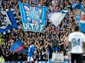 Rangers fans during a UEFA Champions League Third Qualifying Round match between Rangers and Royale Union Saint-Gilloise on August 9, 2022.  (Photo by Craig Williamson / SNS Group)