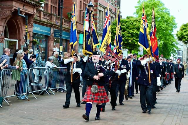 The veterans were led by Pipe Major Steven Duffy of the Scots Guard Association.