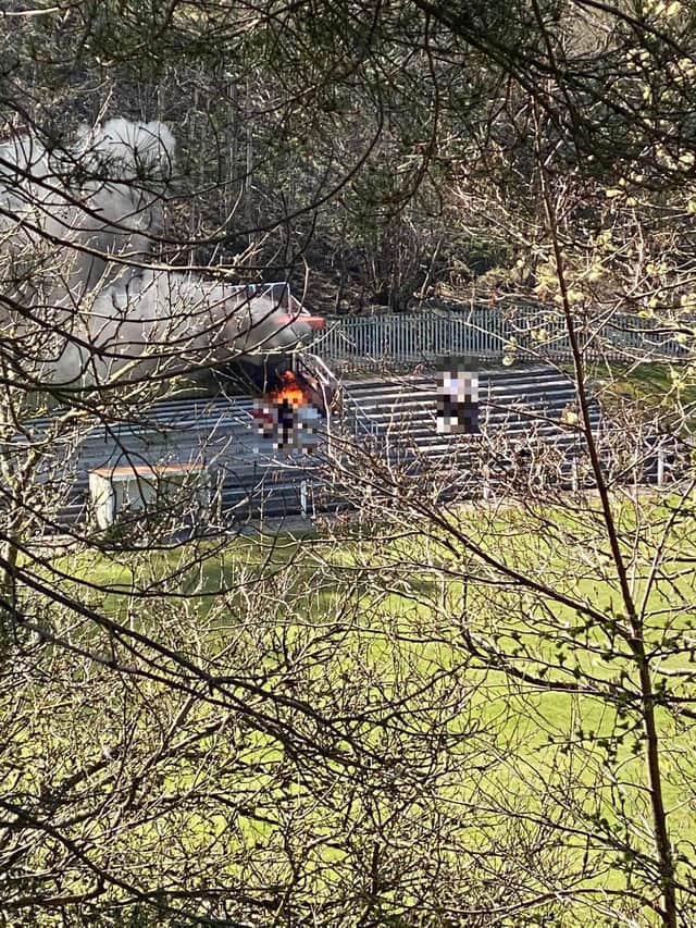 Smoke engulfs the stand at Lesmahagow Juniors as fire rages