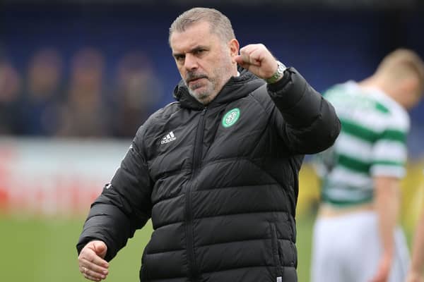 Celtic manager Ange Postecoglou celebrates the win over Ross County.