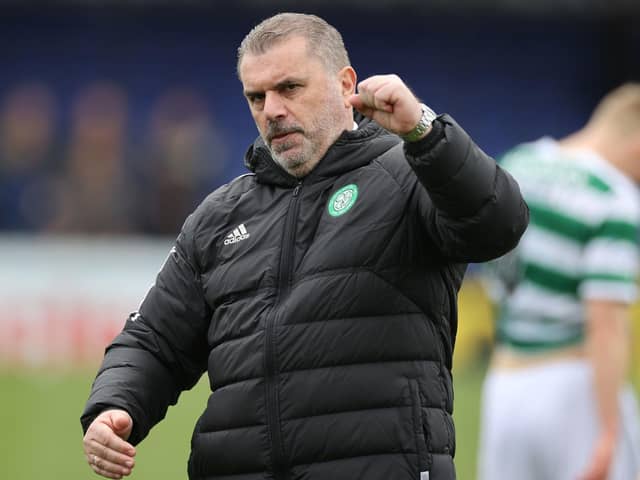 Celtic manager Ange Postecoglou celebrates the win over Ross County.