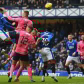 Rangers' Connor Goldson scores to make it 1-0 to Rangers against Raith Rovers (Photo by Craig Foy/SNS Group)