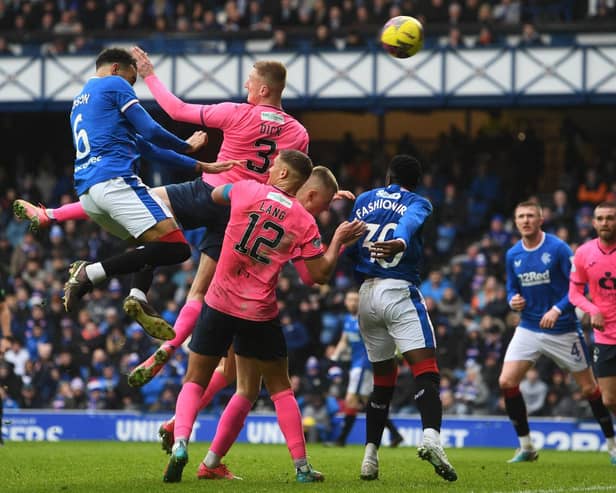Rangers' Connor Goldson scores to make it 1-0 to Rangers against Raith Rovers (Photo by Craig Foy/SNS Group)