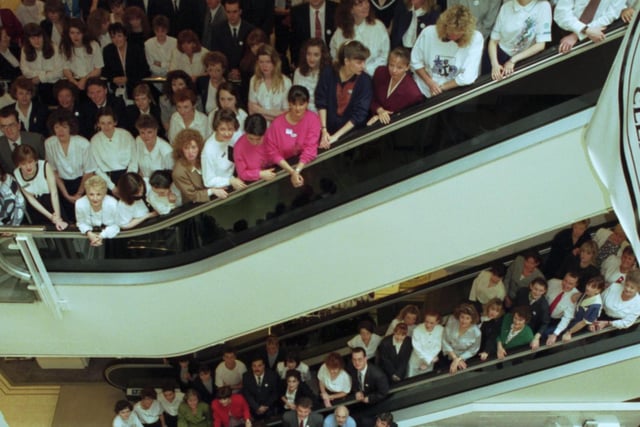 Debenhams took over the Lewis' department store. Staff prepare for the sale to mark the shop's official opening in July 1991.