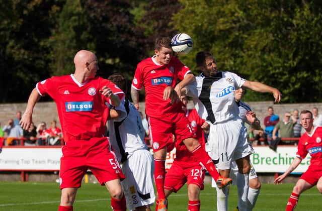 Ryan Donnelly scoring a goal for former club Brechin City (Pic by Derek Watt)