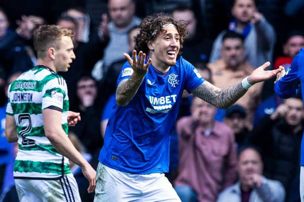 Rangers' Fabio Silva claims for a penalty, which was eventually awarded after a VAR review. 