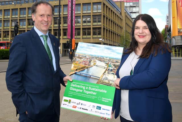 ScottishPower CEO Keith Anderson pledges support for the Sustainable Glasgow Green Recovery Hub charter with Glasgow City Council leader Susan Aitken