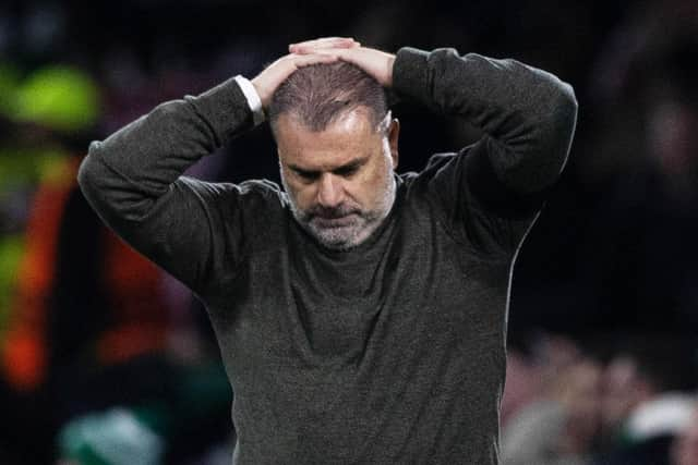 Celtic manager Ange Postecoglou reacts during the 2-0 defeat by RB Leipzig.