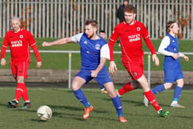 Jonny Wilson tries to make headway for Carluke Rovers at St Cadoc's (Pic by Kevin Ramage)