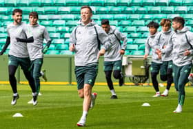 Celtic captain Callum McGregor leads training ahead of the club's opening Champions League match on Tuesday when they face Feyenoord at De Kuip in Rotterdam.