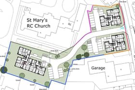 The three blocks, containing 39 social housing flats, would be sited on land next to St Mary's RC Church.