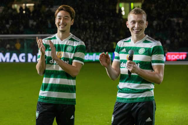 New Celtic signings Yuki Kobayashi (left) and Alistair Johnston could be in line to make their debut against Rangers. (Photo by Craig Williamson / SNS Group)