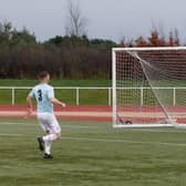 Dominic Small scores Carluke Rovers' goal against Gartcairn (Pic by Kevin Ramage)