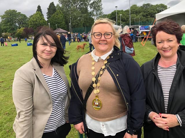 from left, Councillor Pamela Marshall, a staunch supporter of YourKirky, Provost Gillian Renwick and MSP Rona Mackay at this year’s Kirkintilloch Gala Day.
