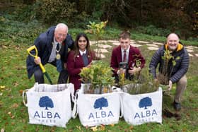 St Ninian’s High pupils Andrew McFadyen and Maria Sattar join East Renfrewshire provost Jim Fletcher and council leader Tony Buchanan