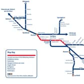 A four-mile section of the line, marked in red, will be closed for eight weeks. Picture: ScotRail