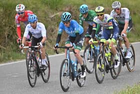 John Archibald (blue) in a breakaway during this year's Tirreno-Adriatico stage race in Italy (pic: La Presse)