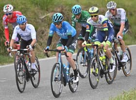 John Archibald (blue) in a breakaway during this year's Tirreno-Adriatico stage race in Italy (pic: La Presse)