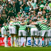 Celtic Huddle before bringing the curtain down on a title-winning season 2021-22.  (Photo by Craig Foy / SNS Group)