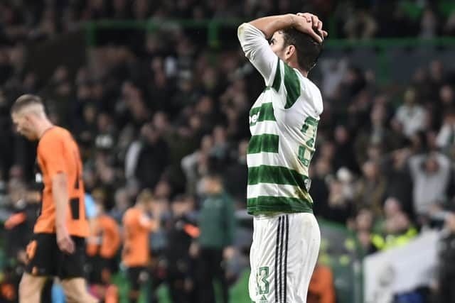 Celtic's Matt O'Riley reacts after missing a chance during the 1-1 draw with Shakhtar Donetsk. (Photo by Rob Casey / SNS Group)