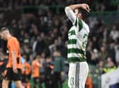 Celtic's Matt O'Riley reacts after missing a chance during the 1-1 draw with Shakhtar Donetsk. (Photo by Rob Casey / SNS Group)