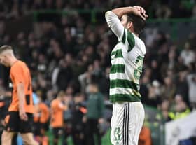 Celtic's Matt O'Riley reacts after missing a chance during the 1-1 draw with Shakhtar Donetsk. (Photo by Rob Casey / SNS Group)