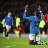 Rangers defender Calvin Bassey, pictured celebrating after the win over Borussia Dortmund in February, says he has been 'overwhelmed' by the Ibrox club's Europa League run this season. (Photo by Ian MacNicol/Getty Images)