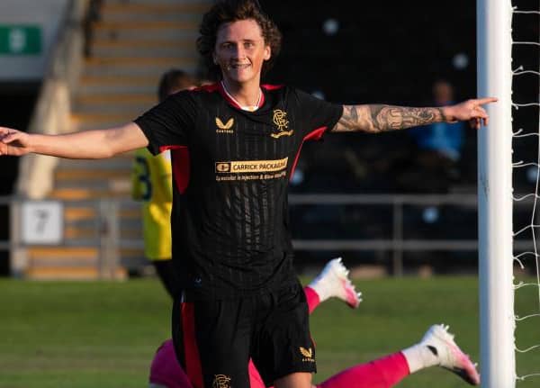 Alex Lowry celebrates for Rangers B. (Photo by Mark Scates / SNS Group)