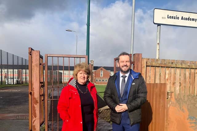 Councillors Thornton and Polson pictured outside Lenzie Academy