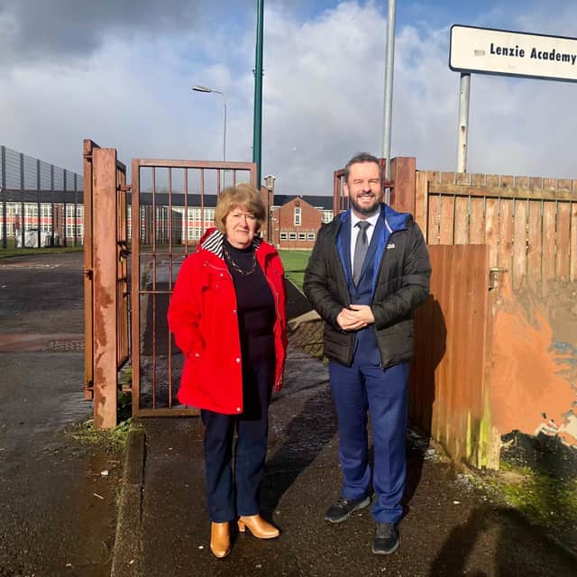 Councillors Thornton and Polson pictured outside Lenzie Academy