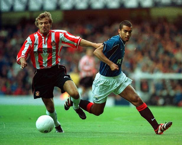 Gers boss Giovanni Van Bronkhorst takes on Michael Gray of Sunderland the last time the sides faced each other in 1999. Credit: SNS Group