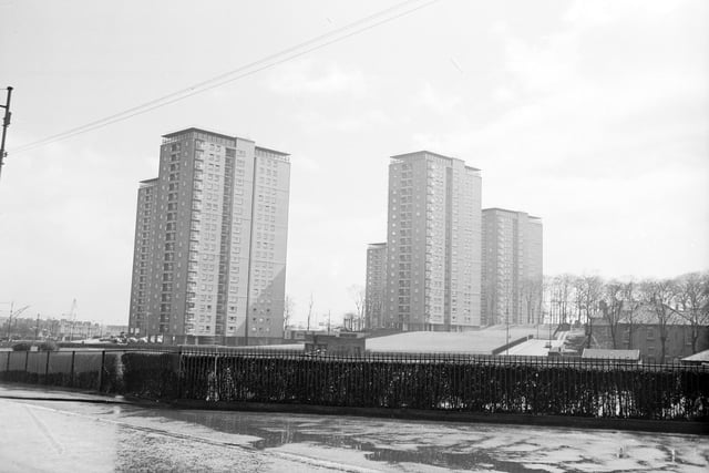 A view showing high rise flats, which were part of the redevelopment of the Scotstoun area.