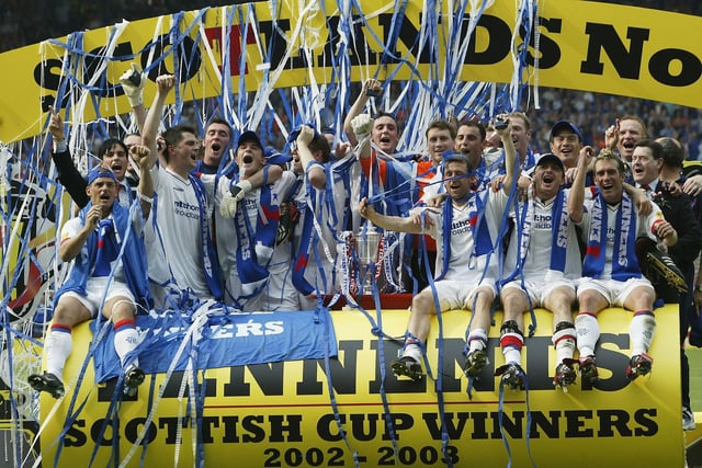 Rangers 1-0 Dundee - Rangers players celebrate winning the Scottish Cup.
