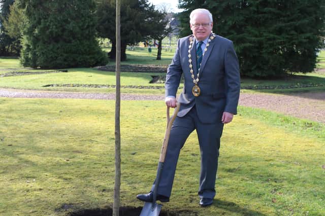 Provost Gary Pews planting the Tai –Haku in Woodhead Park
