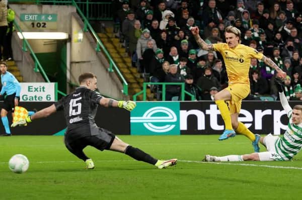 Runar Espejord opens the scoring for Bodo/Glimt against Celtic. (Photo by Craig Williamson / SNS Group)