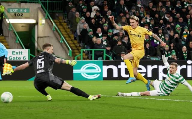 Runar Espejord opens the scoring for Bodo/Glimt against Celtic. (Photo by Craig Williamson / SNS Group)
