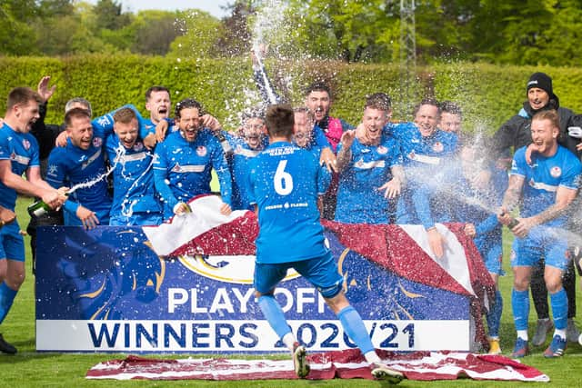 Kelty Hearts celebrate their promotion to League 2.