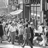 Crowds entering Central Station on Glasgow Fair Monday in July 1972.