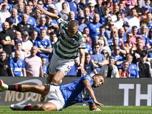 Celtic's Gustaf Lagerbielke and Rangers' Cyriel Dessers in action during Sunday's derby.