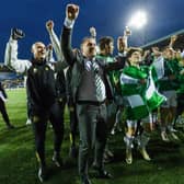 Celtic manager Brendan Rodgers celebrates at full time after clinching the 2023/24 Premiership title with a 5-0 win at Kilmarnock.
