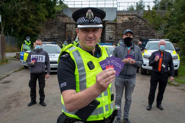 Police and community members launching a new Crimestoppers campaign in Craigneuk .
Pic by contracted freelance - Dom Cocozza .