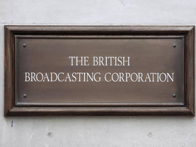 General view of the sign outside the BBC's 'Broadcasting House' in Portland Place, central London.
