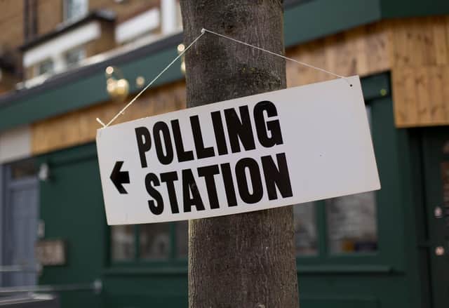 A polling station sign in north London.